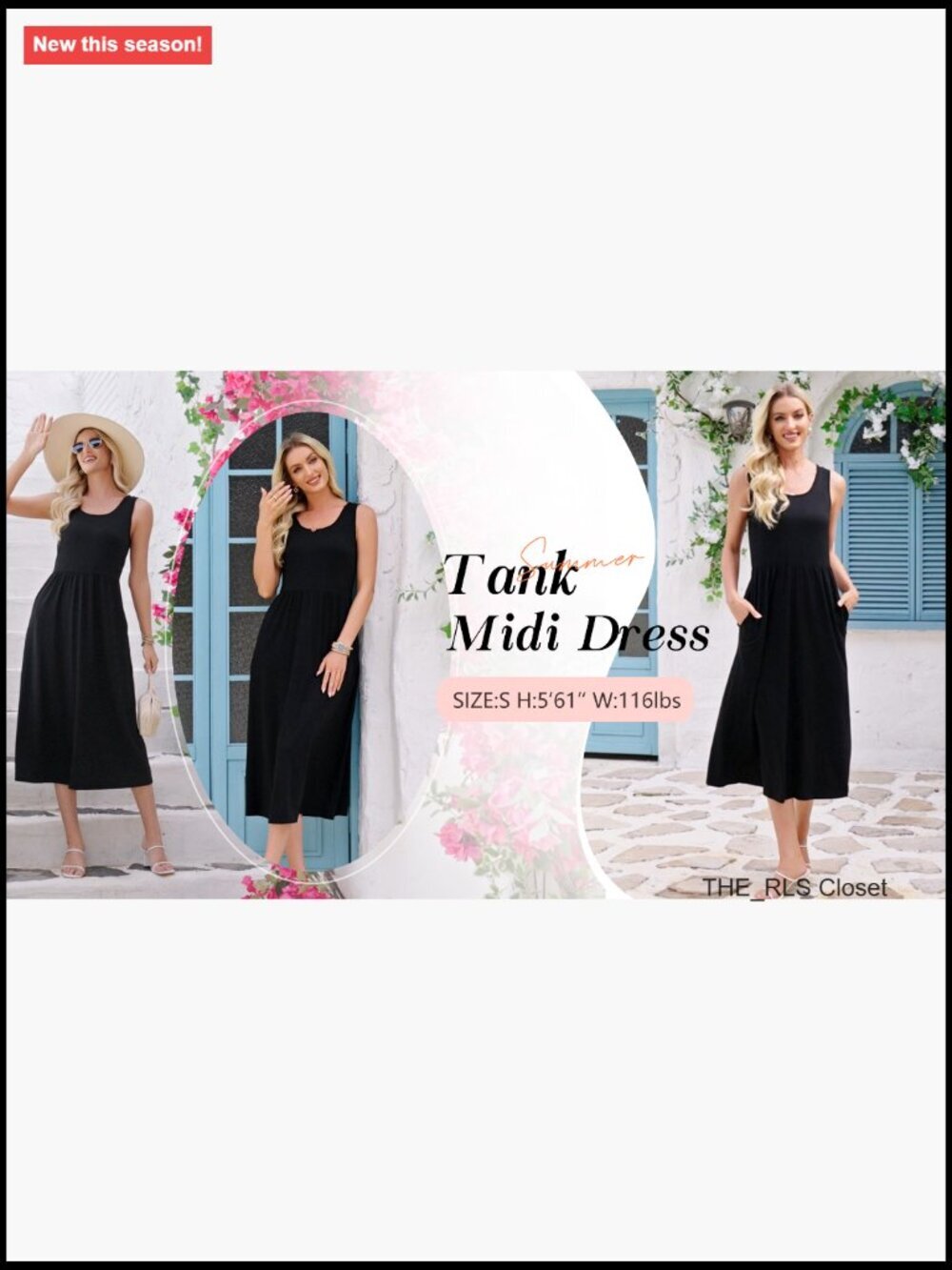 Flowy Casual Midi Dress with Pockets, Scoop Neck, Sleeveless - Picture 7 of 7